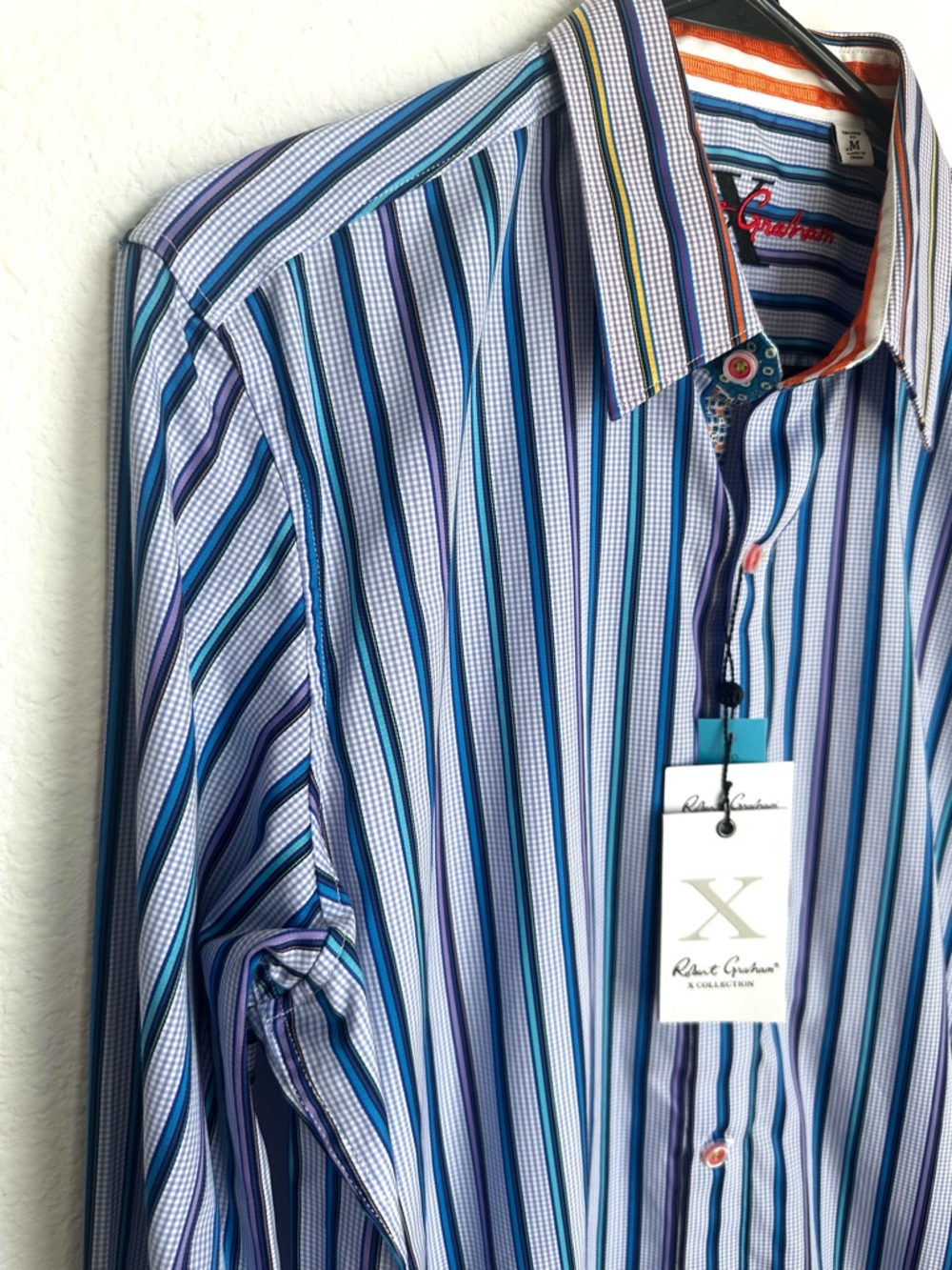 NWT Robert Graham Blue Striped casual Button Down Costa Rica size medium - Picture 4 of 13